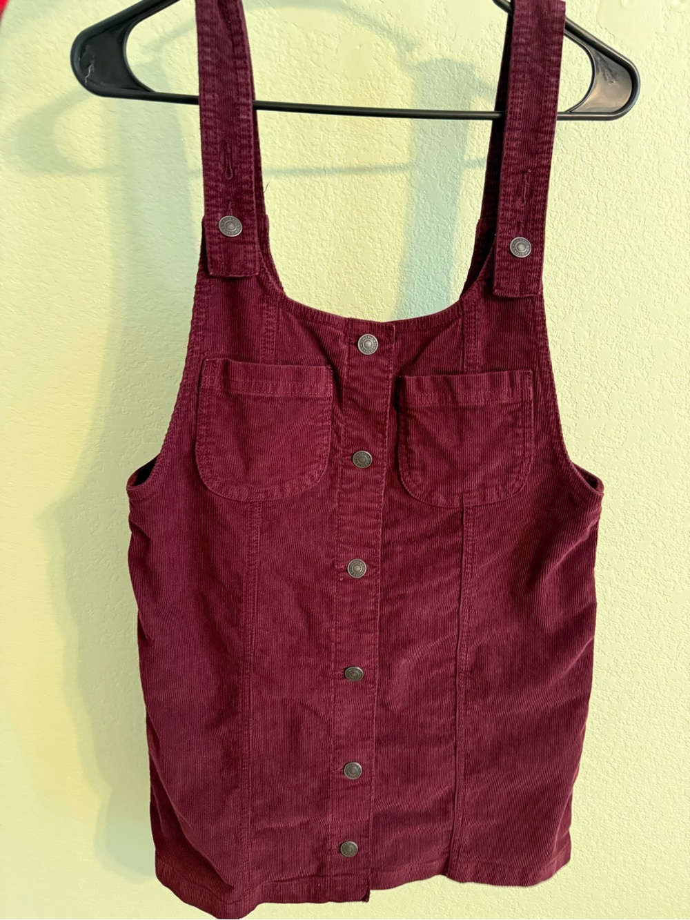 American Eagle Corduroy Ribbed Burgundy Overall Mini Dress